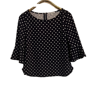 GREEN ENVELOPE Women's Large Blue with White Dots Bell Sleeve Top
